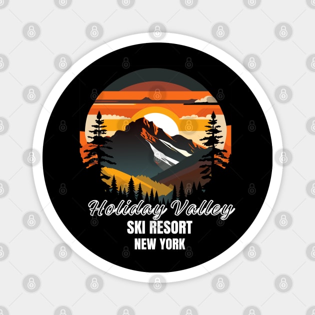 Holiday Valley New York, U.S.A. White text.  Gift Ideas For The Ski Enthusiast. Magnet by Papilio Art